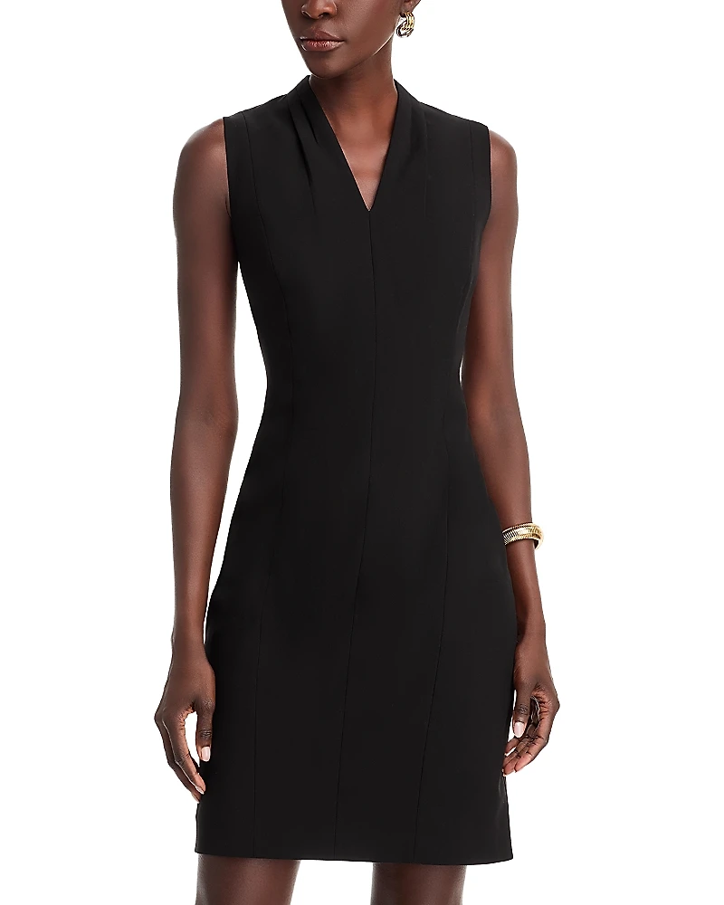 T Tahari Tonya Pleated Sleeveless V Neck Sheath Dress - Exclusive