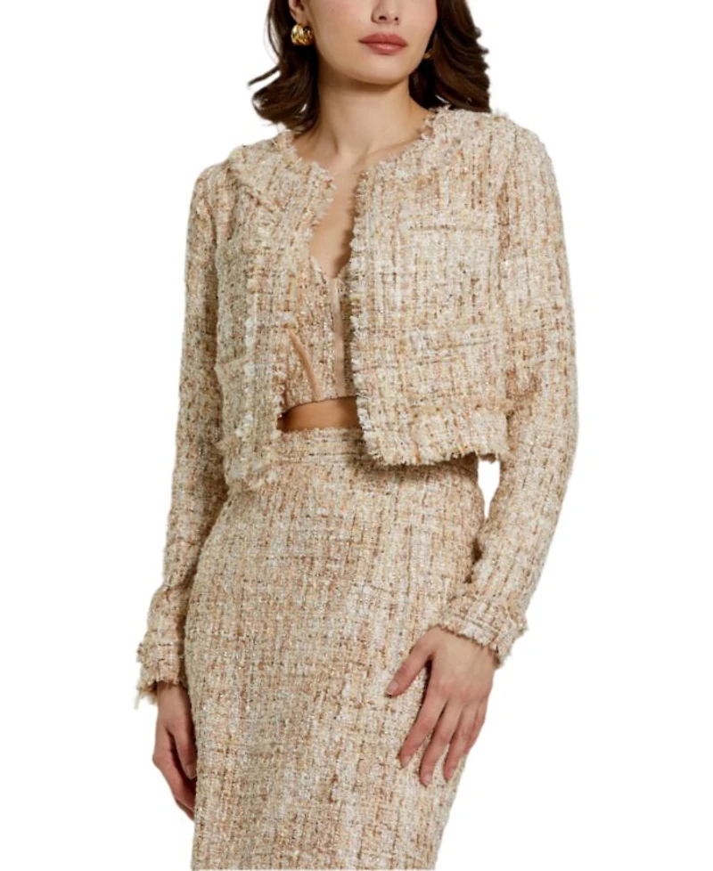 Long Sleeve Cropped Boucle Jacket