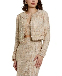 Long Sleeve Cropped Boucle Jacket