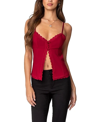 Edikted Crimson Lacey Split Front Top