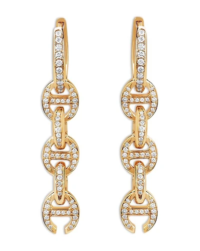 18K Yellow Gold Heritage Diamond Pavé Chain Link Drip Hoop Earrings