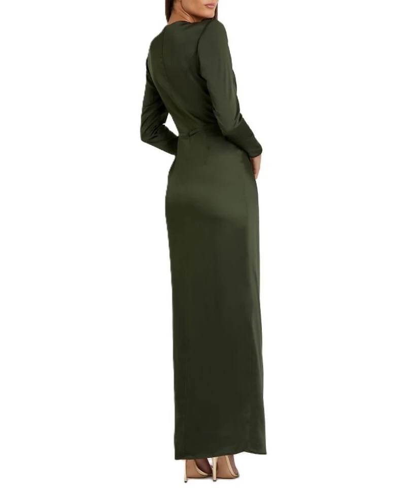 Long Sleeve Structured Bow Draped Gown