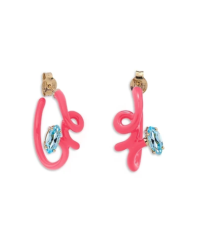 Bea Bongiasca 9K Yellow Gold & Sterling Silver You're So Vine Blue Topaz Pink Hoop Earrings