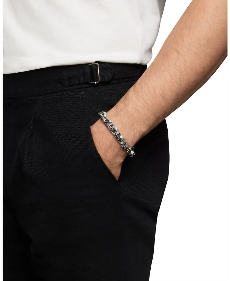 Men's Torqued Faceted Link Bracelet in Sterling Silver with Pavé Black Diamonds