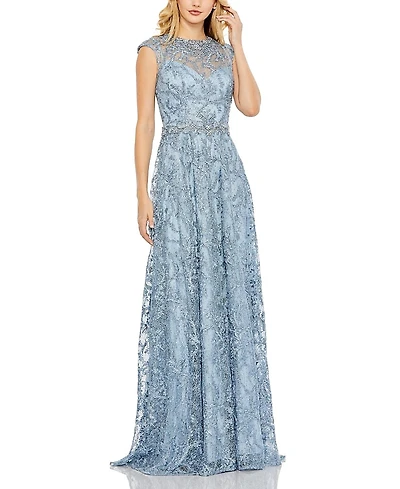Mac Duggal Embroidered Cap Sleeve A Line Gown
