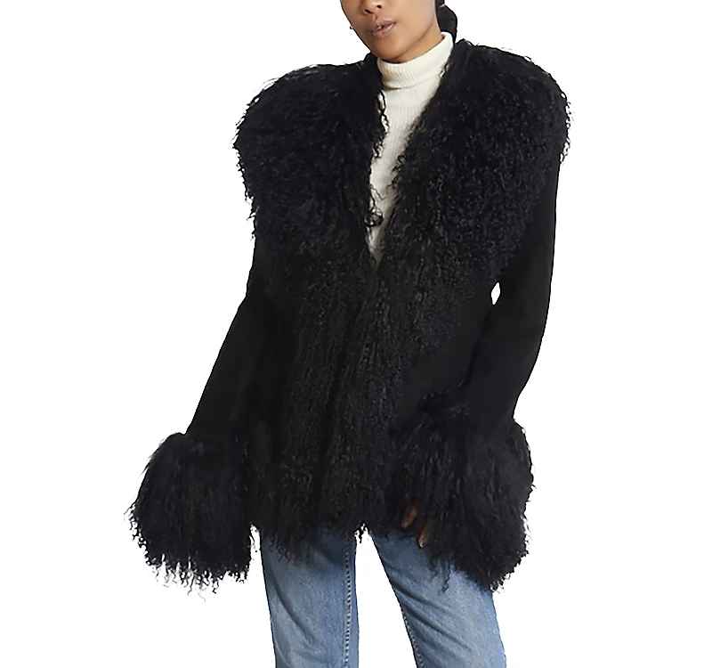Susanna Chow Dorothy Suede & Shearling Trim Coat