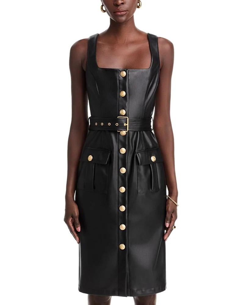 Button Front Faux Leather Tank Dress