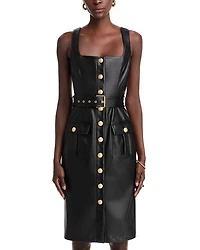 Button Front Faux Leather Tank Dress