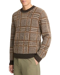 Vince Brushed Glen Plaid Crewneck Sweater
