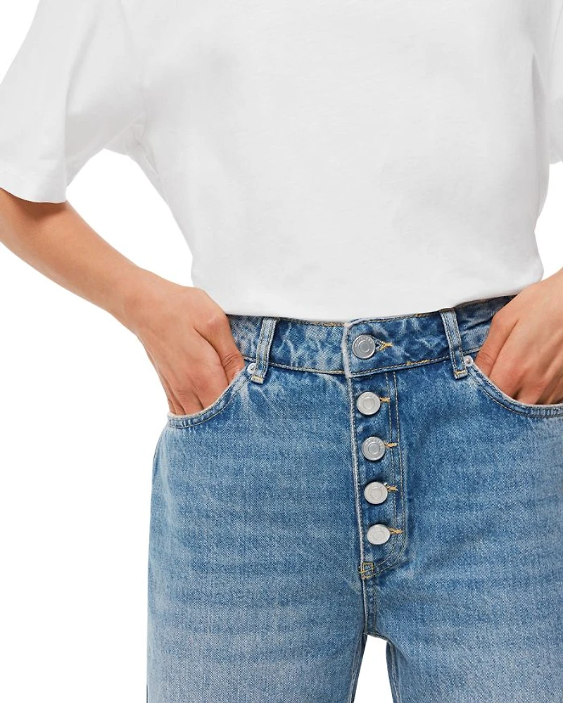 Hollie Button-Fly High Rise Cropped Straight Jeans Denim