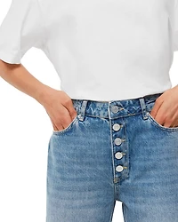 Hollie Button-Fly High Rise Cropped Straight Jeans Denim