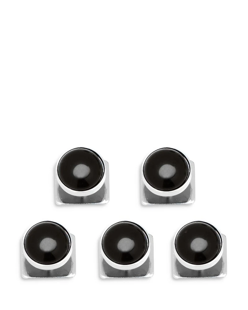 Onyx Inlay Silver Plated Round Stud & Cufflink Set
