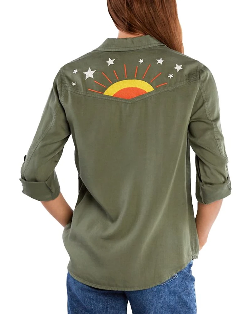 Hello Sunshine Embroidered Denim Shirt