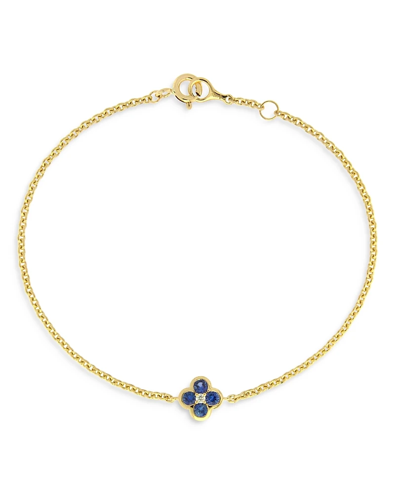 Bloomingdale's Fine Collection Sapphire & Diamond Bezel Clover Adjustable Chain Bracelet