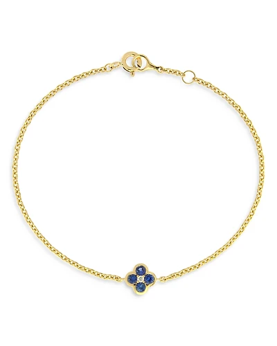 Bloomingdale's Fine Collection Sapphire & Diamond Bezel Clover Adjustable Chain Bracelet