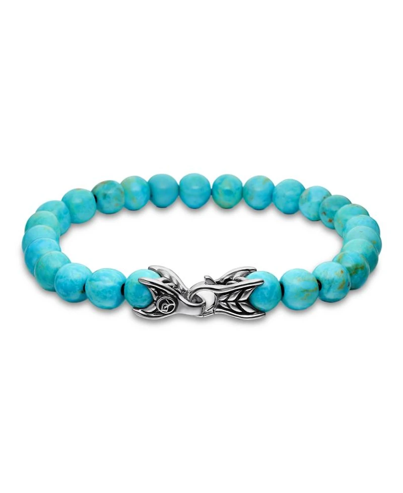 Men's Spiritual Beads Bracelet Sterling Silver with Turquoise, 8mm