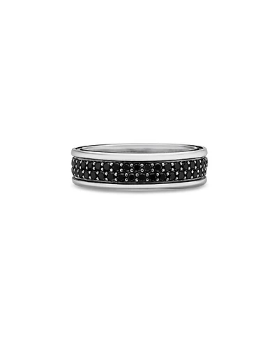 Men's Streamline® Two Row Band Ring Sterling Silver with Black Diamonds, 6.5mm