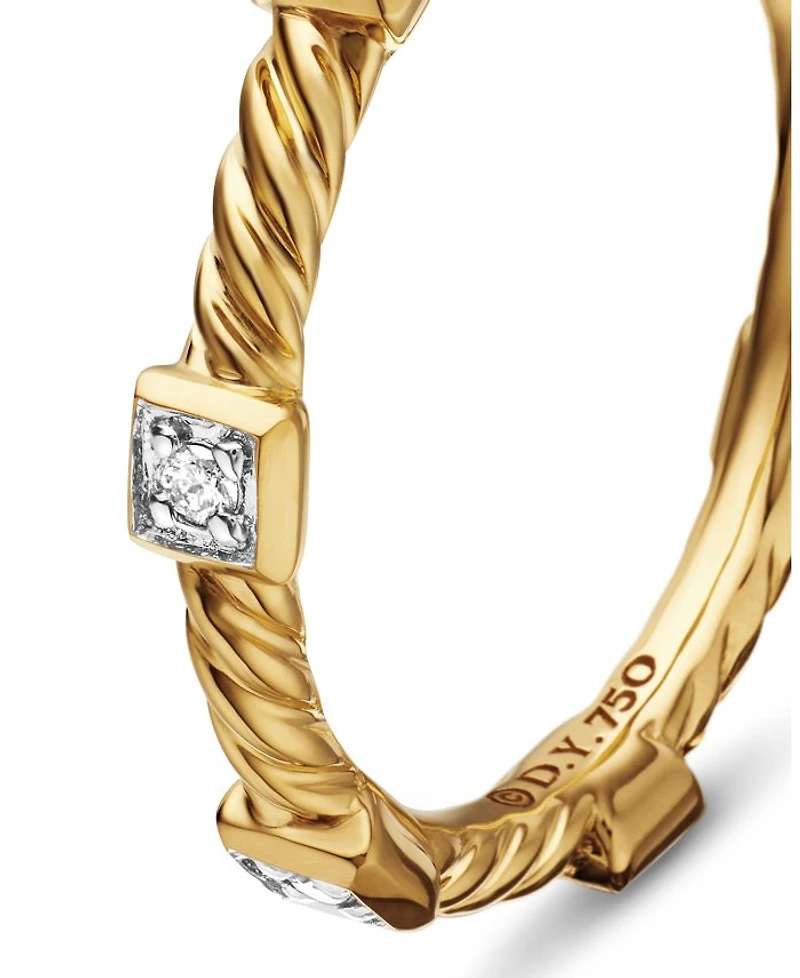 Cable Collectibles® Stations Stack Ring 18K Yellow Gold with Diamonds, 2mm