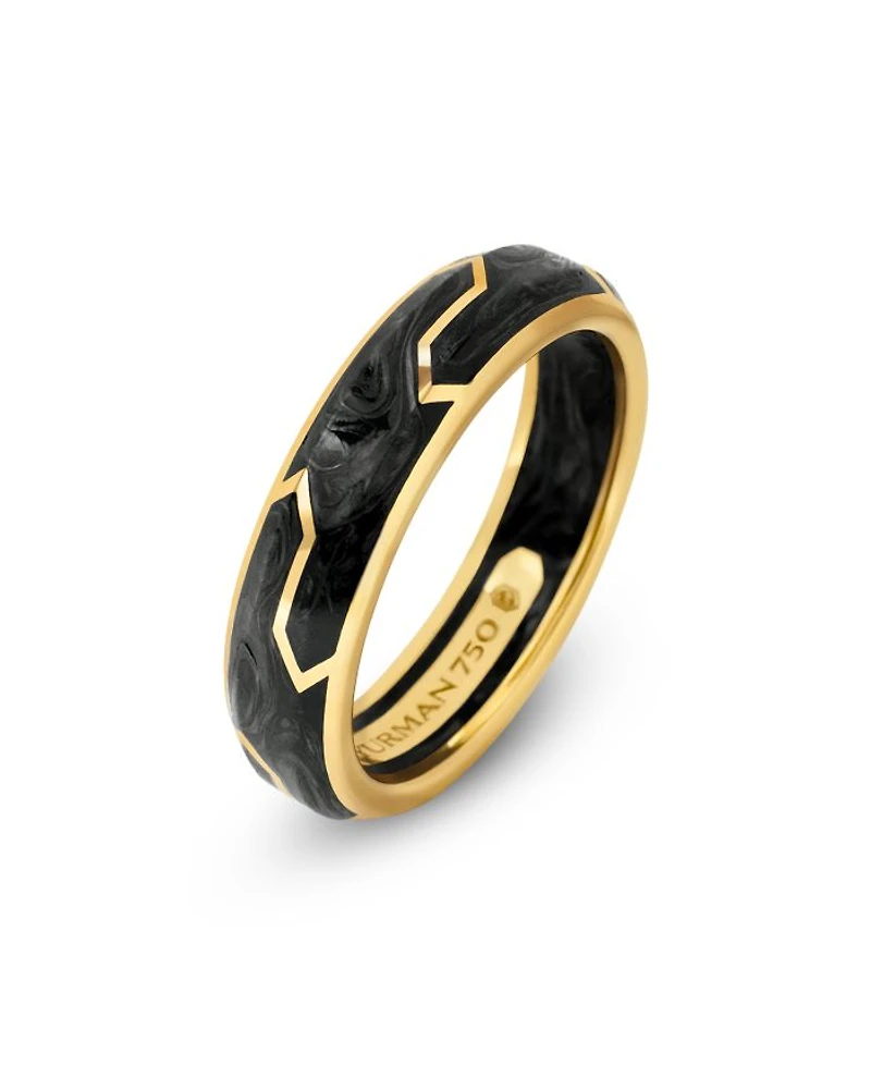 Men's Forged Carbon Band Ring 18K Gold