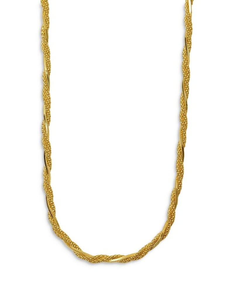Twisted Mixed Chain Thick Collar Necklace in 18K Gold Plated Sterling Silver, 16"-18"