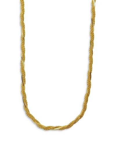 Twisted Mixed Chain Thick Collar Necklace in 18K Gold Plated Sterling Silver, 16"-18"