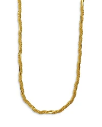Twisted Mixed Chain Thick Collar Necklace in 18K Gold Plated Sterling Silver, 16"-18"