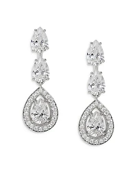Radiant Pear Shape Cubic Zirconia Halo Drop Earrings in Rhodium Plated