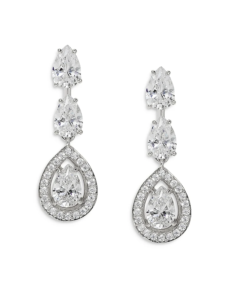 Nadri Radiant Pear Shape Cubic Zirconia Halo Drop Earrings