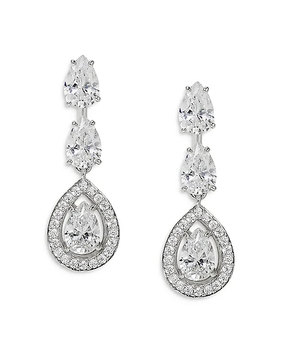 Nadri Radiant Pear Shape Cubic Zirconia Halo Drop Earrings