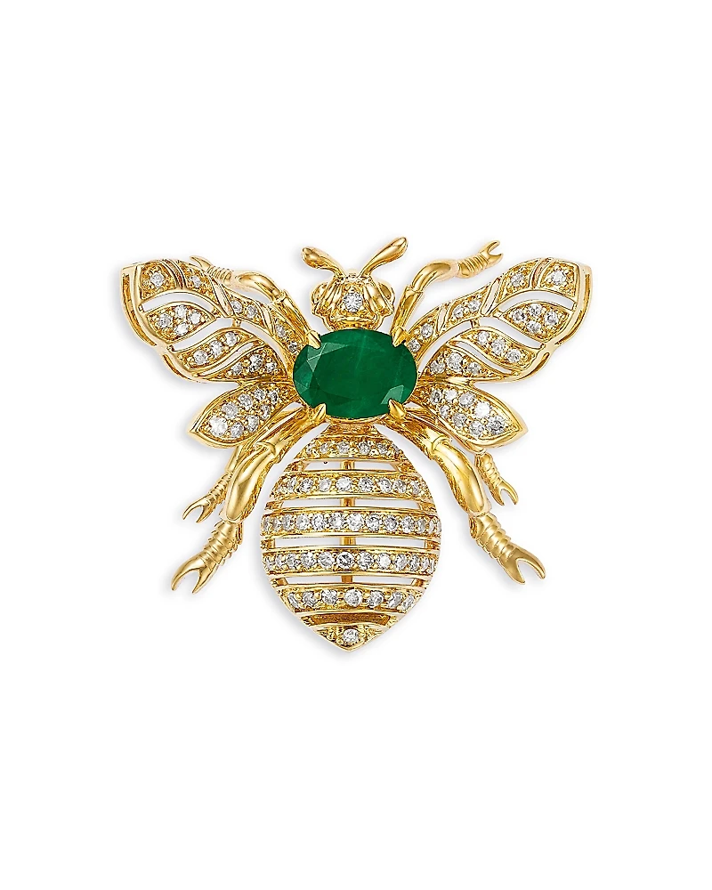 Bloomingdale's Fine Collection Emerald & Diamond Bee Brooch