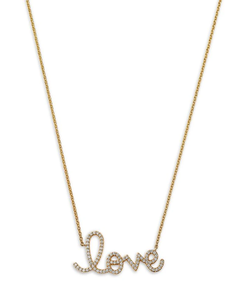 14K Yellow Gold Diamond Big Love Script Pendant Necklace, 18"