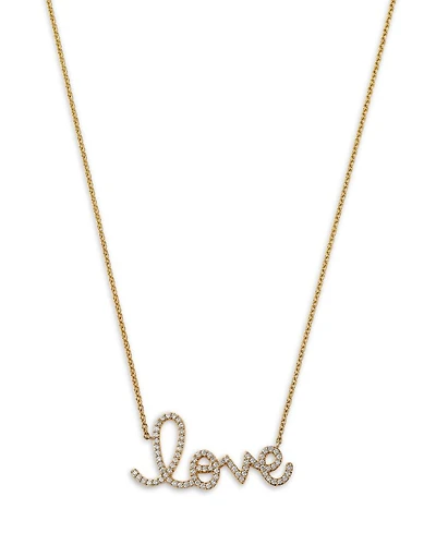 14K Yellow Gold Diamond Big Love Script Pendant Necklace, 18"