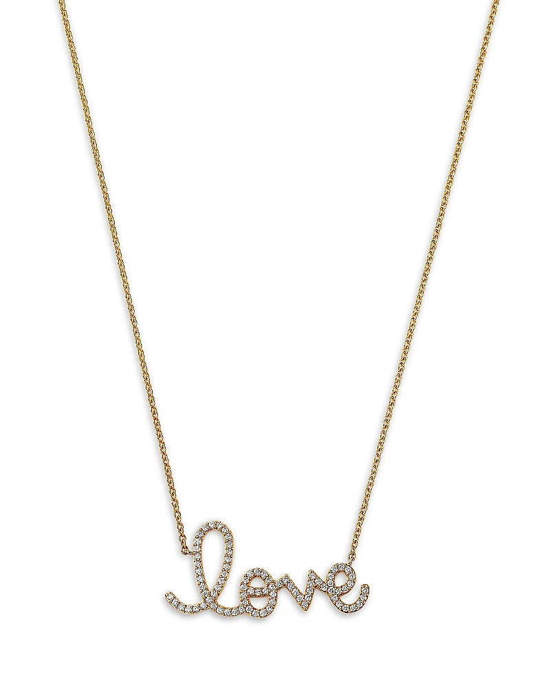 Sydney Evan 14K Yellow Gold Diamond Big Love Script Pendant Necklace, 18