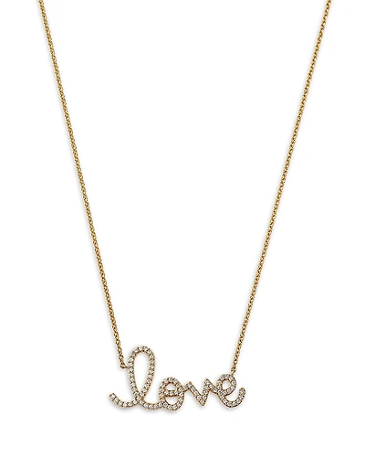 Sydney Evan 14K Yellow Gold Diamond Big Love Script Pendant Necklace, 18