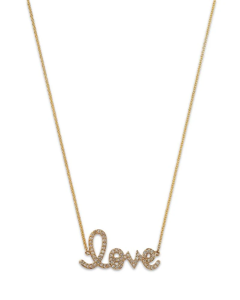 14K Yellow Gold Diamond Medium Love Script Pendant Necklace, 18"