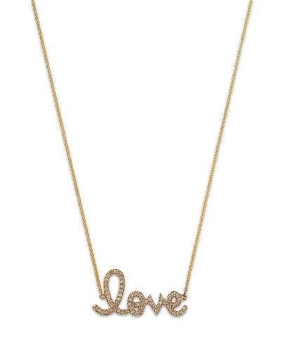 14K Yellow Gold Diamond Medium Love Script Pendant Necklace, 18"