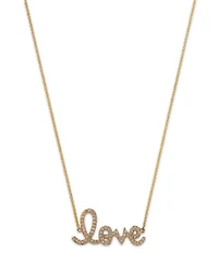 14K Yellow Gold Diamond Medium Love Script Pendant Necklace, 18"