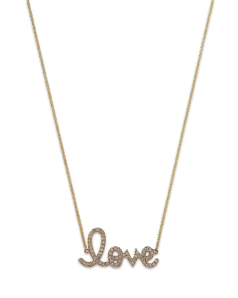 Sydney Evan 14K Yellow Gold Diamond Medium Love Script Pendant Necklace, 18