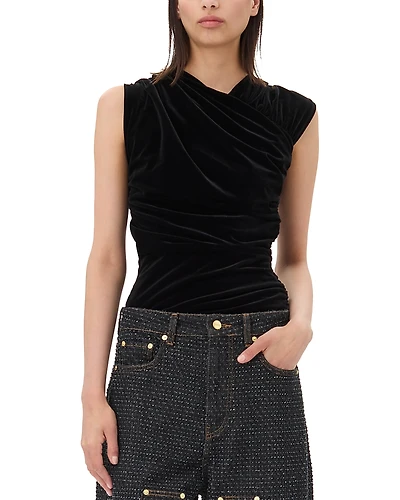 Ganni Velvet Jersey Ruched Blouse
