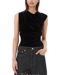 Ganni Velvet Jersey Ruched Blouse