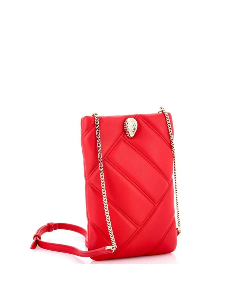 Serpenti Cabochon Phone Holder on Chain Diagonal Quilted Leather