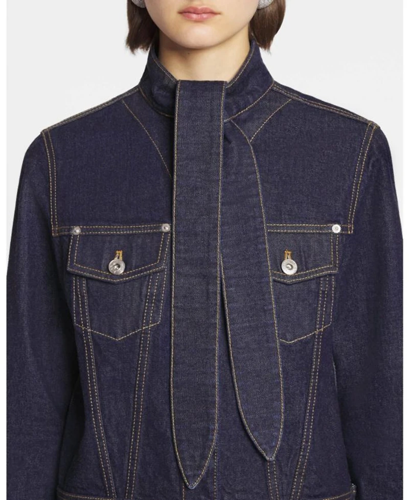 Ascot Collar Jacket Denim