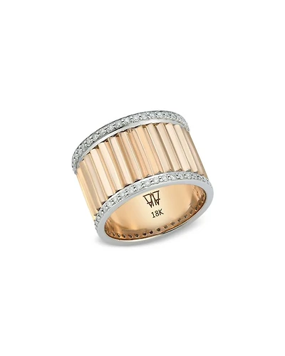 18K White & Yellow Gold Diamond Edge Flute Wide Band