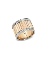 18K White & Yellow Gold Diamond Edge Flute Wide Band
