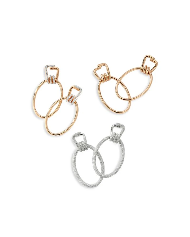 18K Rose & White Gold Huxley Diamond Coil Link Drop Hoop Earrings
