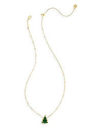 Green Quartzite Holiday Tree Adjustable Pendant Necklace in 14K Gold Plated, 14"-18"