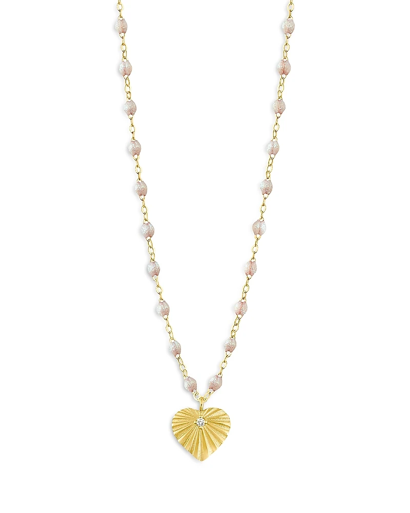 Gigi Clozeau 18K Yellow Gold Heart Lumiere Diamond & Opal Sunray Heart Pendant Necklace, 16.1-16.5