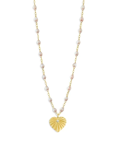 Gigi Clozeau 18K Yellow Gold Heart Lumiere Diamond & Opal Sunray Heart Pendant Necklace, 16.1-16.5