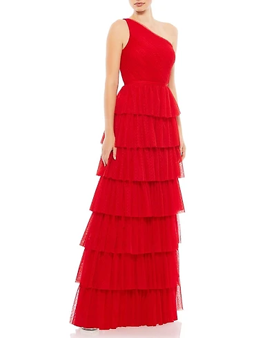 Mac Duggal One Shoulder Layered Tiered Tulle Gown