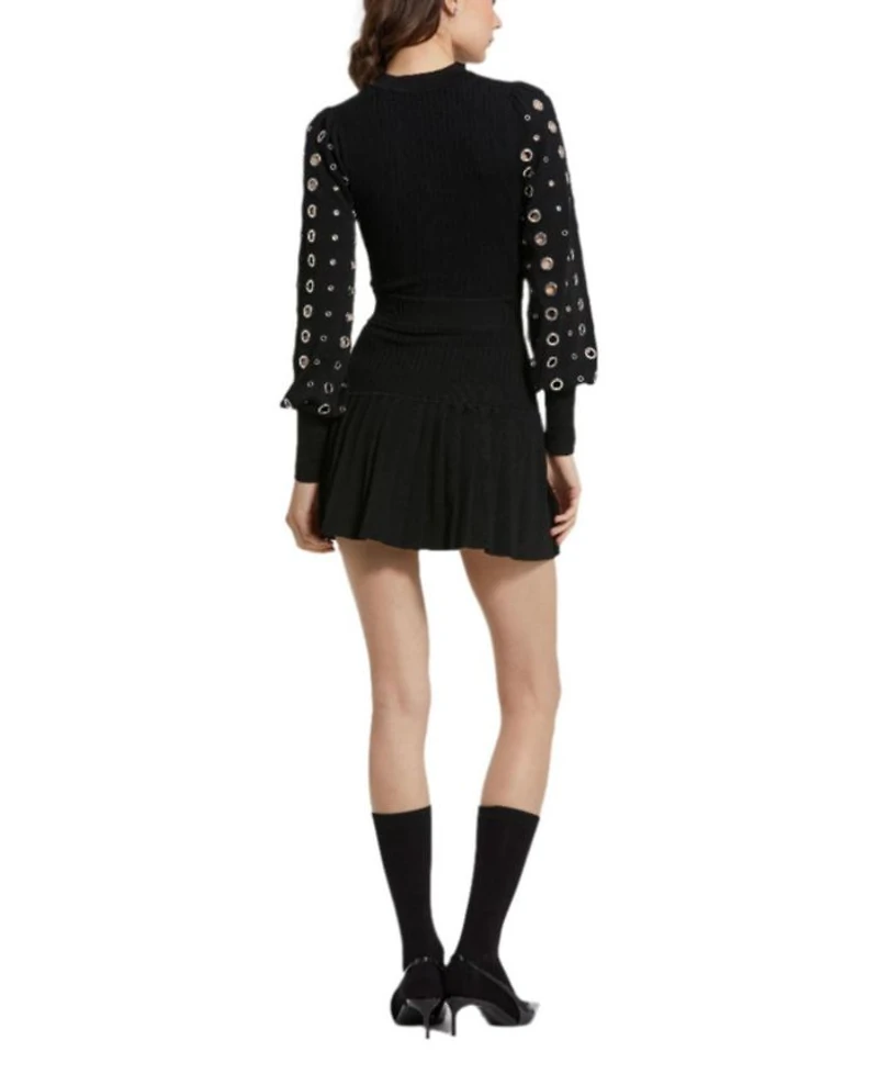 Knit Long Sleeve Grommet Mini Dress